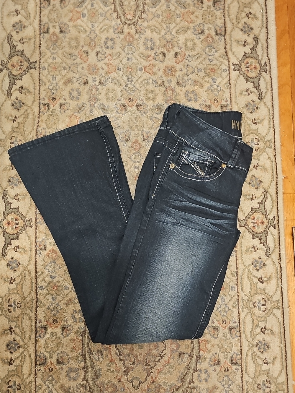 Hydraulic Whiskered Dark Indigo Bootcut Jeans